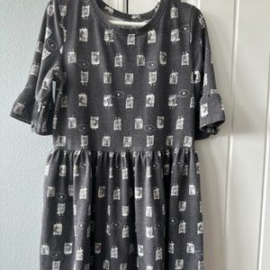Jumping Beans Girls Size 7 short sleeved dress Gray Owls Bell sleeves Worn twice